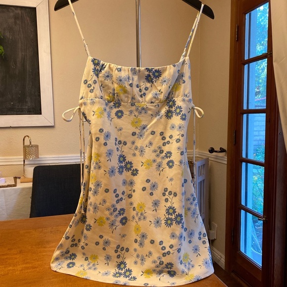 Zara Cream Blue Tie Front Mini Dress - Picture 1 of 7
